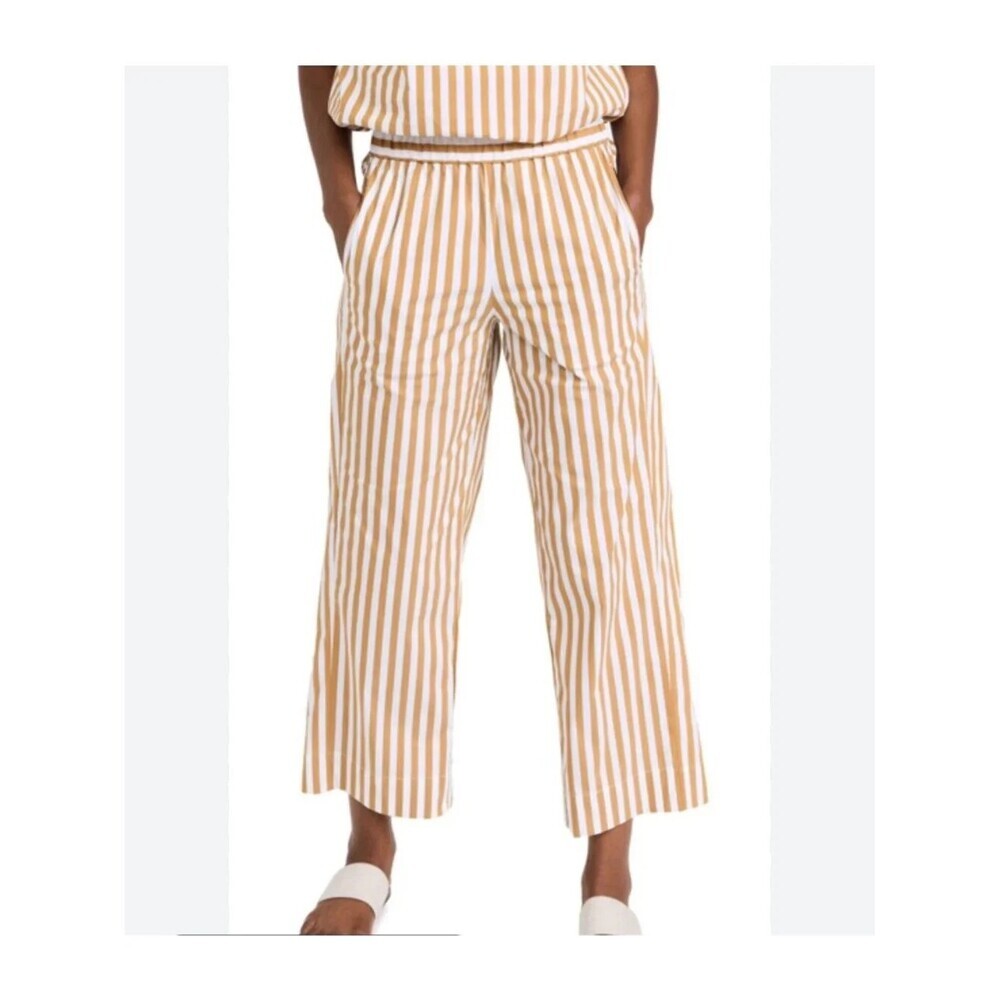 AYR Beach Club Stripe Pants Size Small Baguette Gold White Cropped Wide Leg